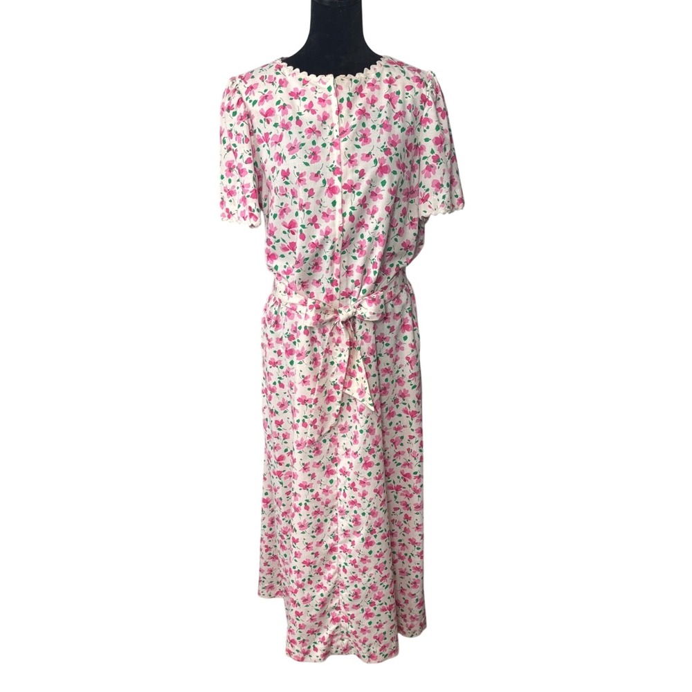 Vintage‎ Chita Floral Zip Front Housedress Pink Rickrack Trim Tie Belt